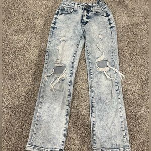 Blue light wash jeans, riped